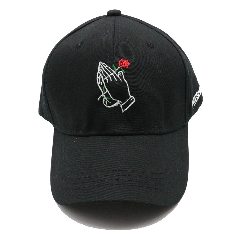 Holding the Rose in Both Hands Embroidery Simple Style Baseball Caps Men Women Snapback Hat Travel Sunscreen Caps Dad Hats BQ076: black