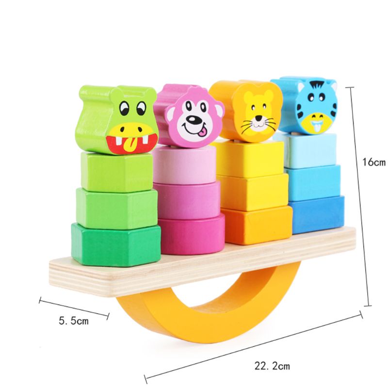 Wooden Animal Cartoon Balance Beam Game Toy Stacking Geometric Block Tower Kids Educational Puzzle Toys