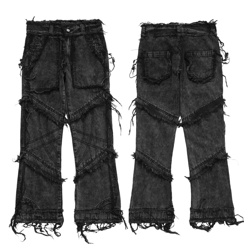 Mens Patchwork Destroyed Ripped Denim Jeans Pants ... – Grandado