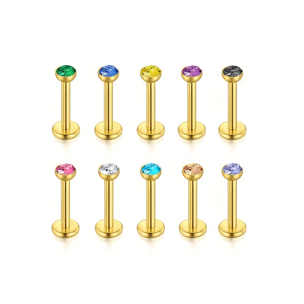 10 stks/partij 16G Rvs Lip Studs Tragus Oorbellen Helix Labret Lip Bar Ringen Stud Kraakbeen Monroe Piercings Sieraden 6/8mm: WHITE / Goud-kleur