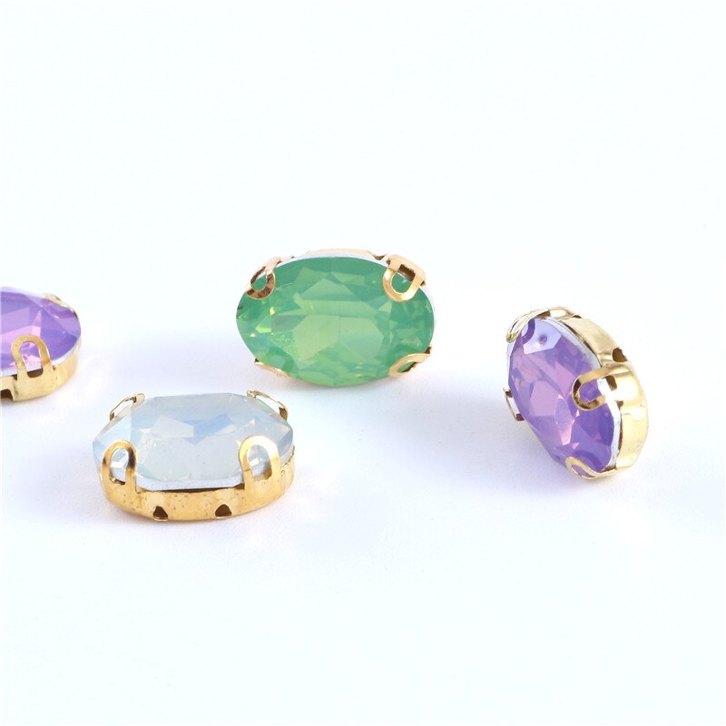 Oval Opal Crystal Green Hars Naaien Op Steentjes Met Goud Claw Naaien Op Steen Voor Kleding Accessoires