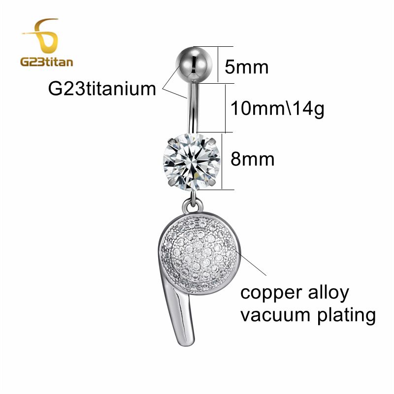 Anillo de botón de titanio hipoalergénico Chapado en plata para mujer, pendiente de ombligo, joyería para Piercing, 16G, 10mm, F136 piercing ombligo blanco pendientes de ombligo: Chapado en zinc blanco y azul