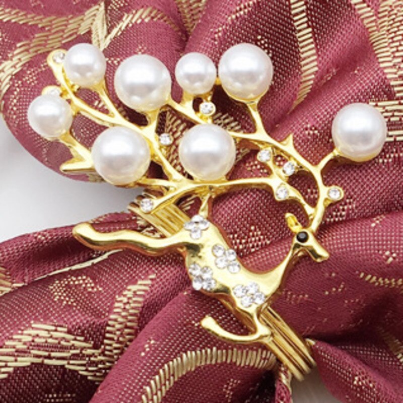 12 Stks Kerst Herten Ringen Goud Legering Ring Gesp Houder Hotel Restaurant Feest Bruiloft Diner Tafel Decoratie