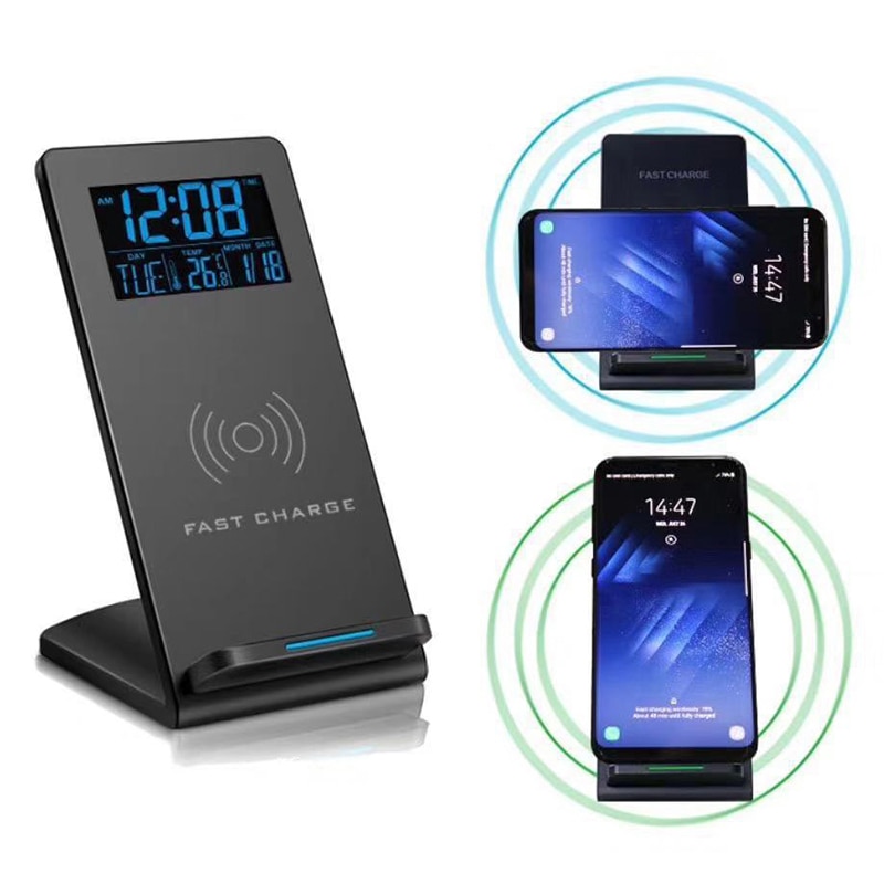 Desktop With Time And Temperature Screen Display Wireless Charger Stand For Smart Phone Fast Charging Station Phone Charger