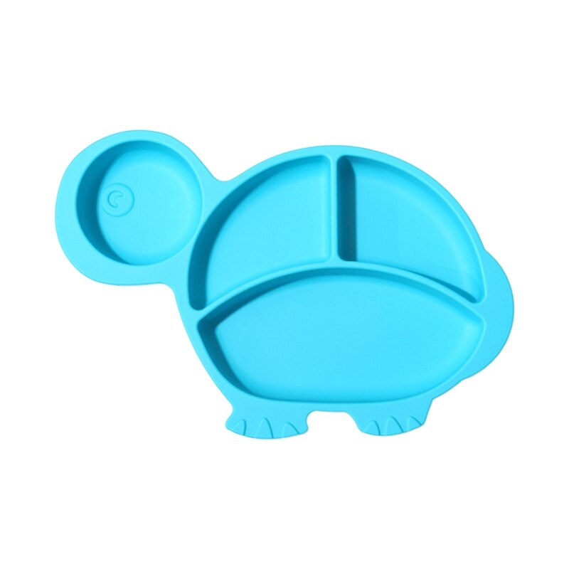 Baby Silicone Fish Tortoise Rabbite Shape Divided Suction Silicone Plate Bowl Suction Tray Antislip Kids Food Feeding Bowl: 51-Blue