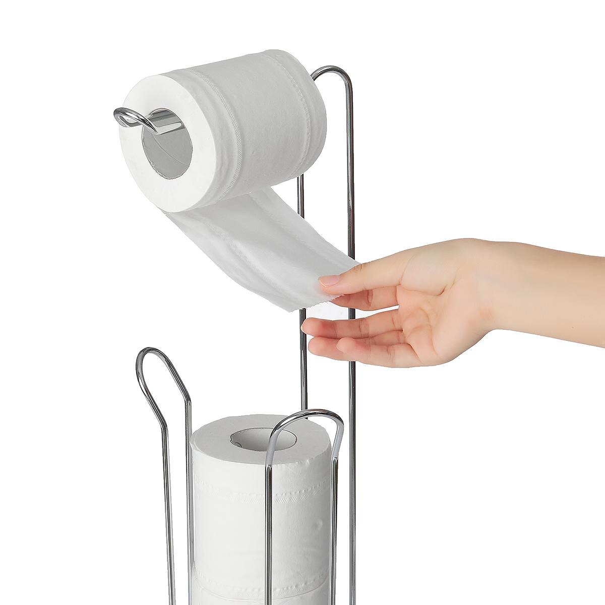 Toilet-Paper-Holder-Stand-Reserve-Storage-Dispenser-Free-Standing-Holder-Bathroom-Roll-Tissue-Chrome Paper Roll Stand Storage
