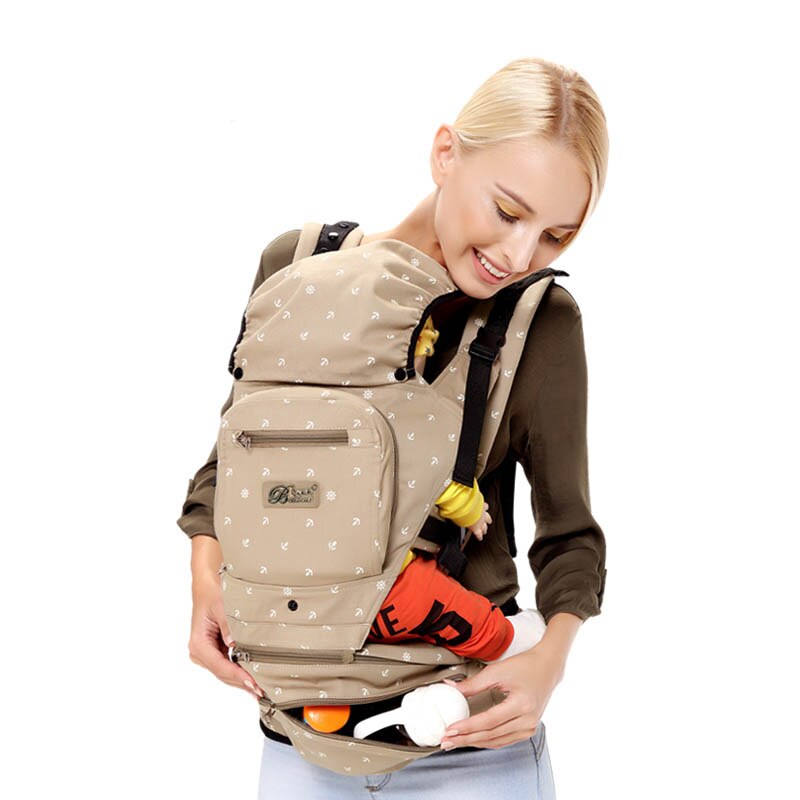 Beth Bear-porte-bébé en coton | 360, siège Hipseat à capuche, kangourou, Portabebes, écharpe ergonomique, pour enfants en bas âge: Beige