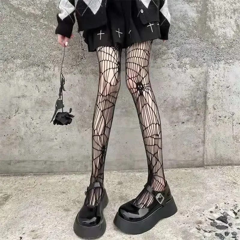 Gothic Dark Girls Skull Hollowed Out Tights Punk Women Sexy Fishnet Black Stockings Goth Lolita Nylon Spider Web Mesh Pantyhose: Beige