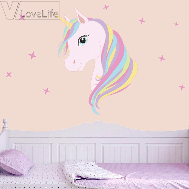 1 set eenhoorn spiegel muurstickers slaapkamer muurdecoratie pvc muurstickers huisdecoratie woonkamer voor kind mooi onkruidfeestje