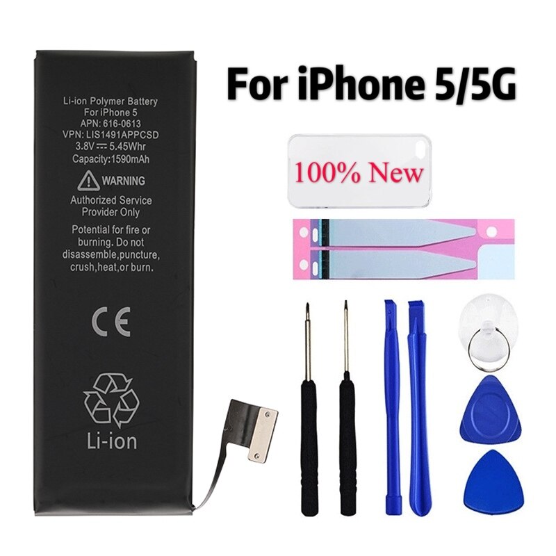 Batería de litio de 2265mAh para iPhone 6S, 6, 7, 5S, 5, 6, repuesto para iPhone 6S, iPhone 5S, herramientas gratuitas: For iPhone 5 5G