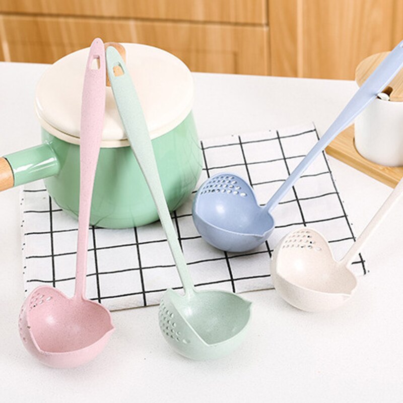 Soup Spoon Long Handle Kitchen Strainer Solid Color Cooking Colander Kitchen Scoop Plastic Tableware Colander Soup Ladle
