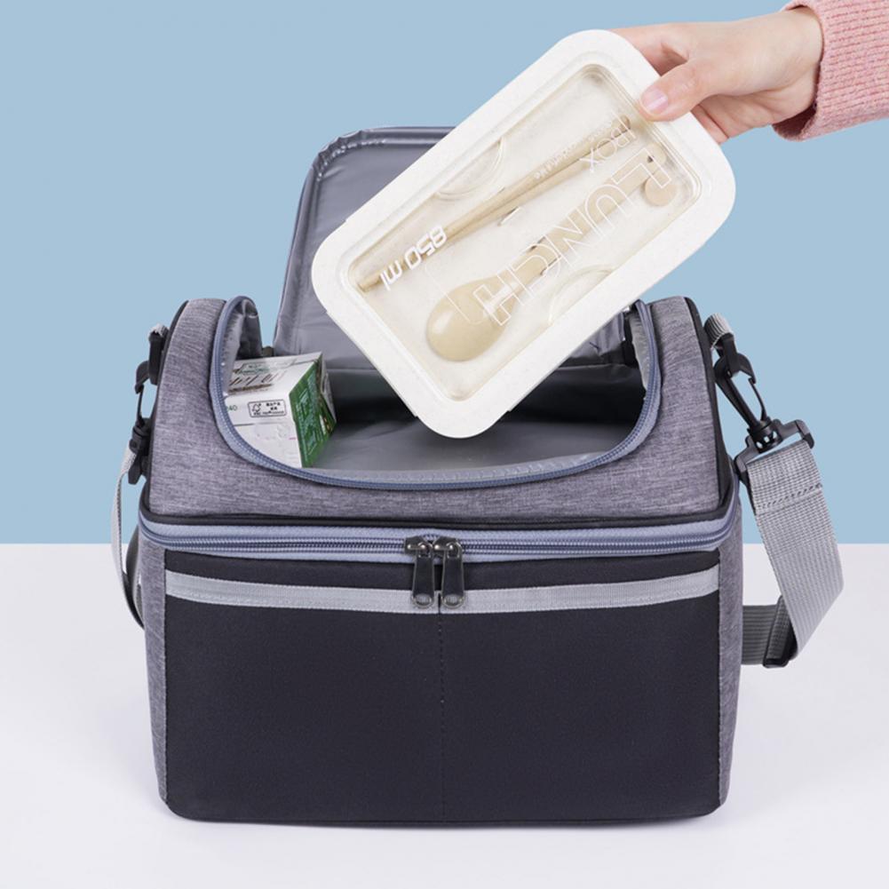 Insulated Lunch Bag Double Deck Lunch Cooler Bag Leakproof Meal Carrier Expandable Lunch Box Reusable Cooler Bag with Pocket