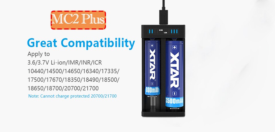XTAR VC2 VC2 plus VC4 VC2S Colorful VA LCD battery charger for 10440/16340/14500/14650/18350/18500/18650/18700/21700/20700/17500: MC2 Plus
