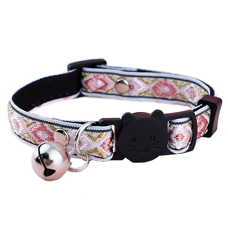 Étnico Jacquard Collar de gato con campana ajustable gatito cuello Correa hebilla de seguridad Anti-asfixia Collar para mascota mascotas suministros