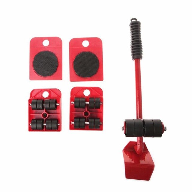 Meubilair Mover Set Meubelen Mover Tool Vervoer Lifter Zware Voeders Moving Wiel Roller Bar Handgereedschap 5 Pcs Set: Rood