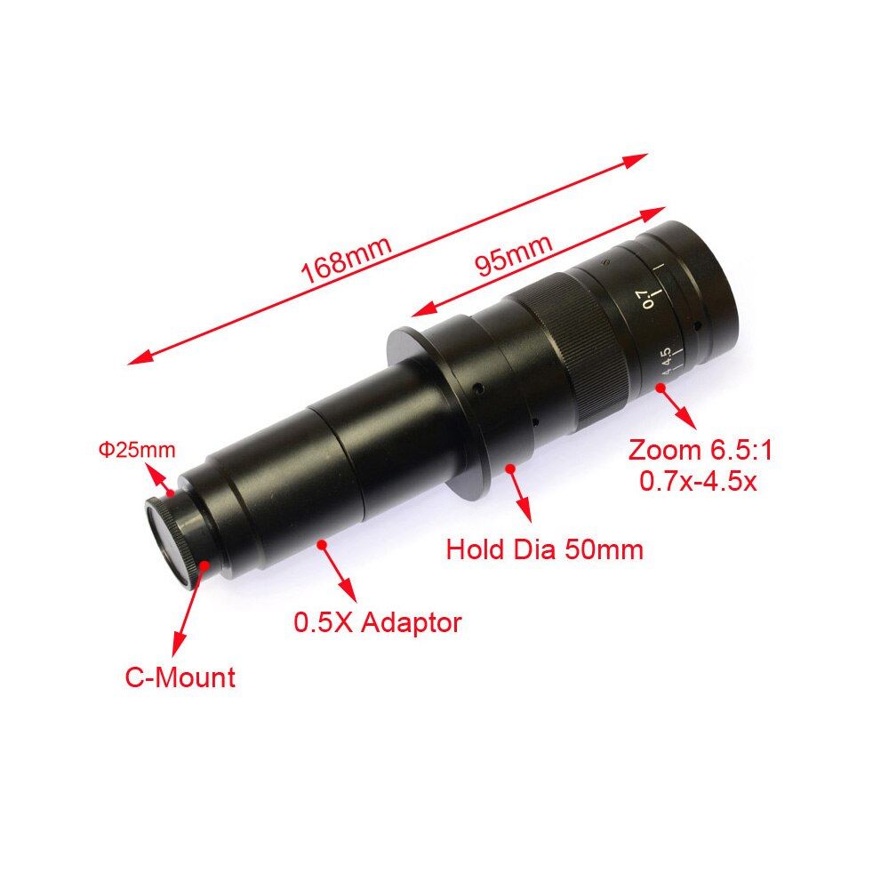 10X-120X 180X 300X Zoom C-mounting Lens 25mm Interface Diameter for CCD CMOS Industrial Video Microscope Cameras