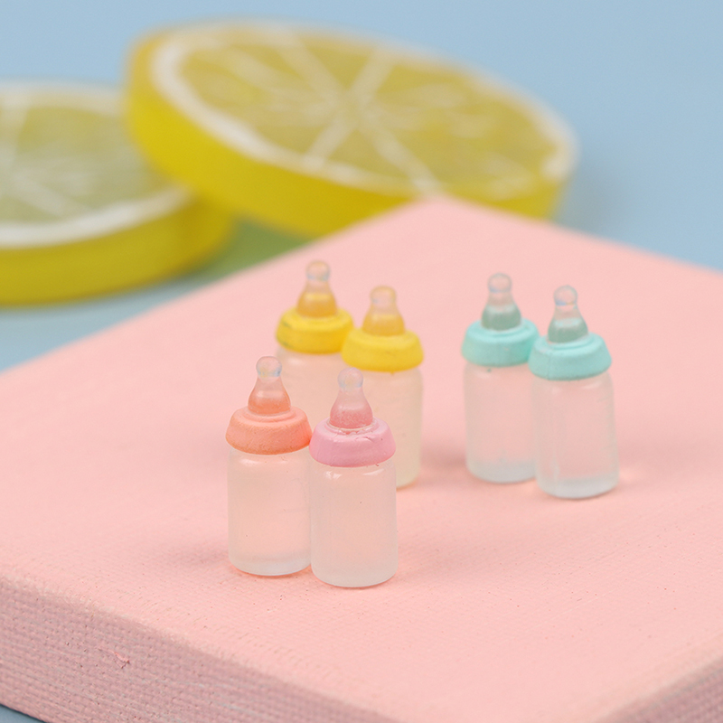 6Pcs Colorful Resin Simulation Mini Milk Bottle Miniature Baby bottle Super Cute Transparent Bottle 1:12 Dollhouse Accessories