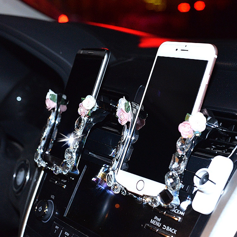 Universele Auto Telefoon Houder met Kristal Strass Auto Air Vent Mount Clip Mobiele Telefoon Houder in de Auto GPS voor iPhone Samsung