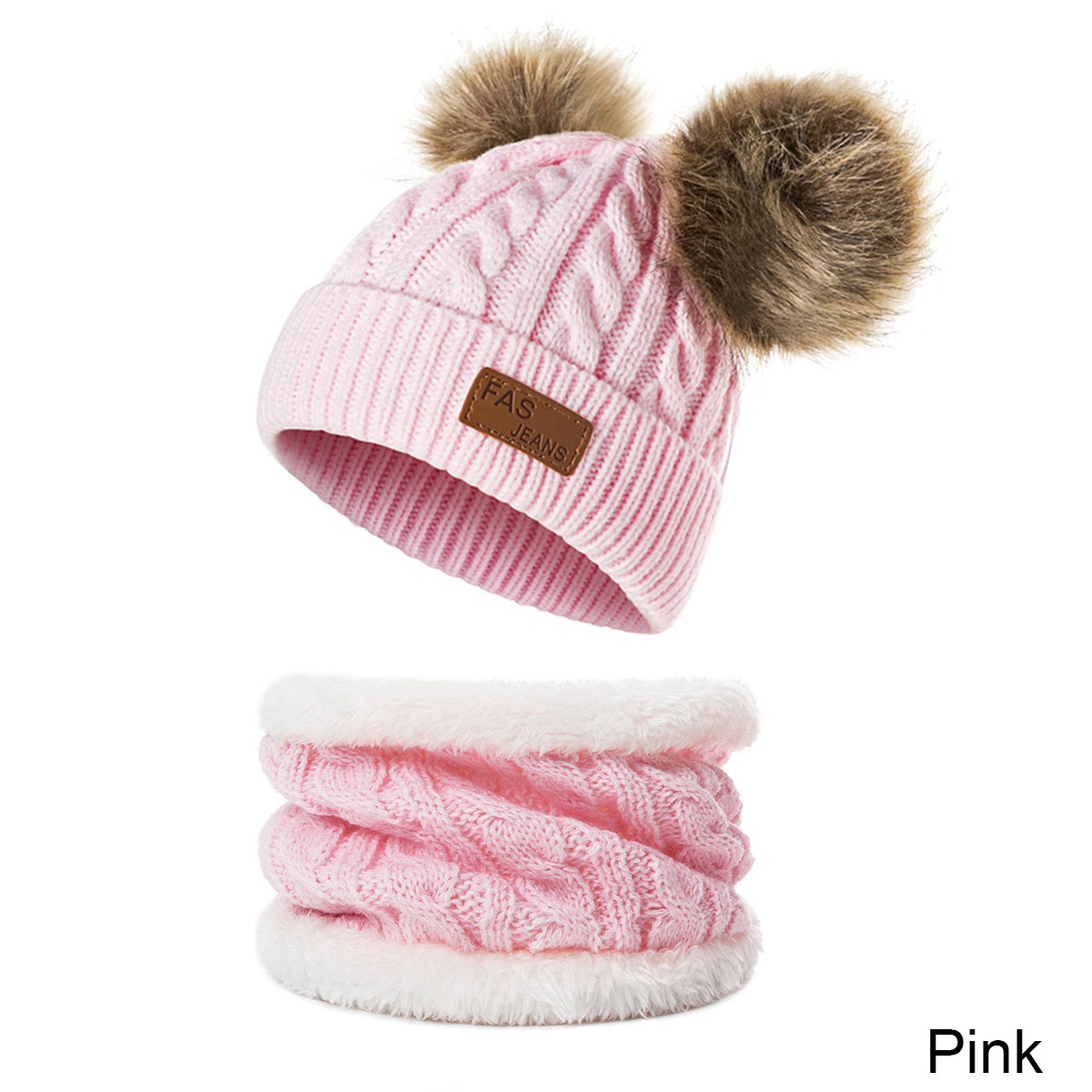2 stk låve lue skjerf sett vinter varm baby lue strikket lue gutt jente luer skjerf vinter pluss fløyel tykk lue lue 0-3 år: Rosa
