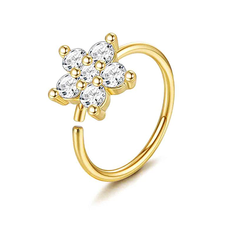 Drperfect-anillos para la nariz para mujer, tachuelas de acero quirúrgico de 20G, aro para la nariz, sacacorchos en forma de L, anillo para la nariz, joyería para Piercing en la nariz: Color oro puro