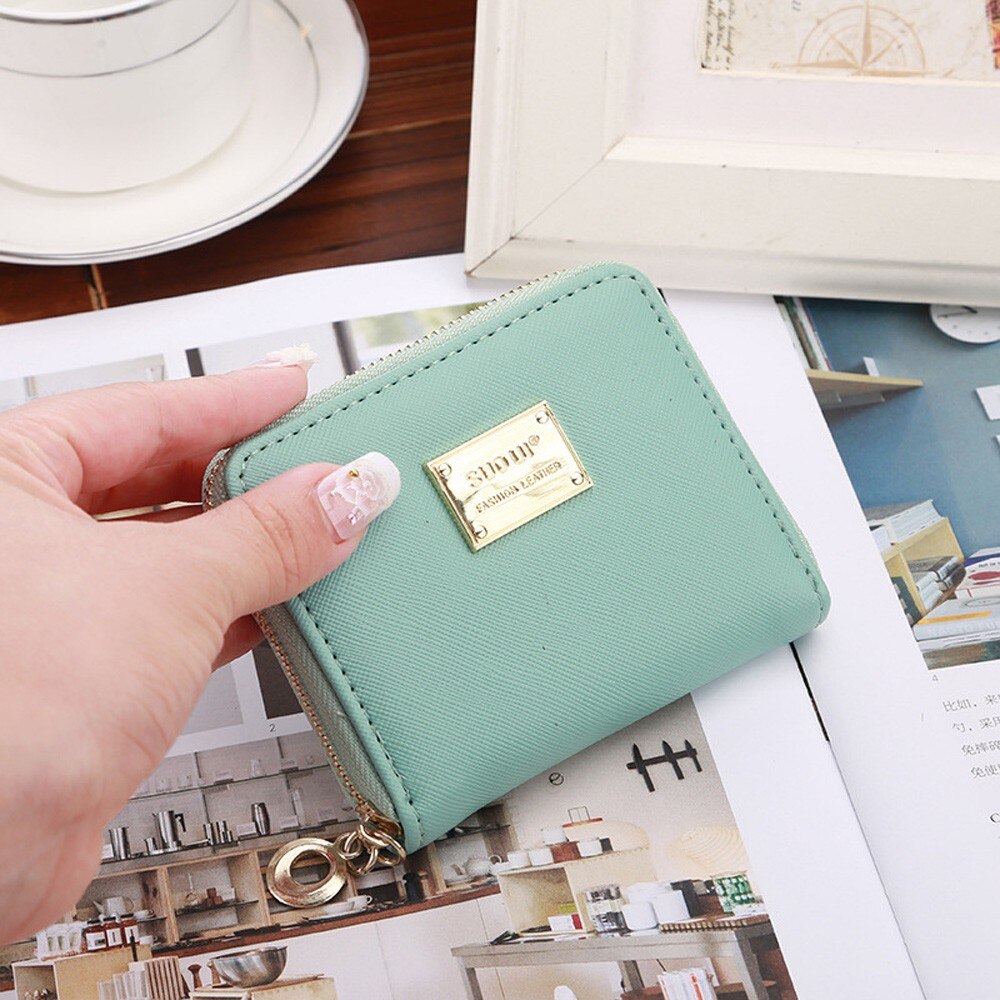 Women Ladies Leather Small Wallet Card Holder Zip Coin Purse Clutch Handbag portefeuille femme #20: Mint Green