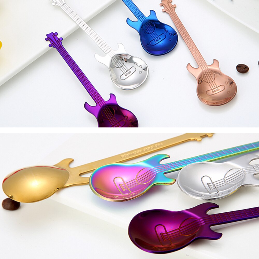 Pieni tee-kahvilusikka jäätelö jälkiruokalusikat aterimet kotikeittiöön ruostumattomasta teräksestä valmistettu kitaralusikka pitkävartinen