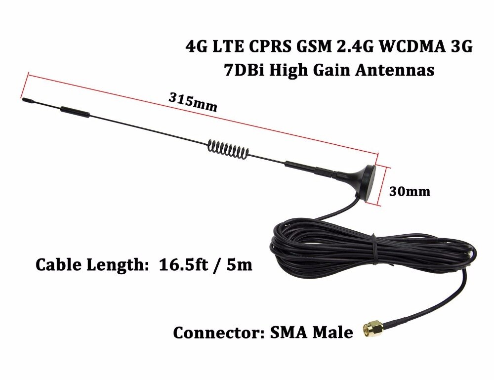 2.4g 3g/4g lte gprs gsm multi-band 7 dbi sma mandlig kvindelig magnetisk stærk signalantenne til trådløse enheder / biler / wifi / lte-modul