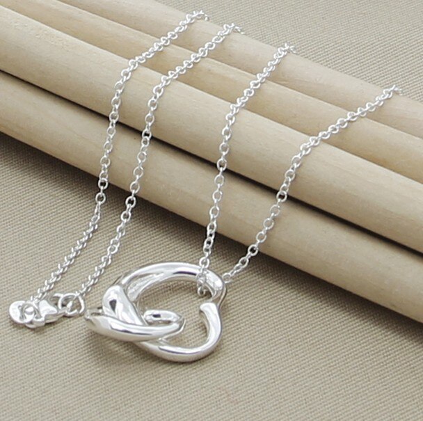 925 sterling sølv halskæde dobbelt hjerte vedhæng halskæde sølv kæde kvinde bryllup smykker