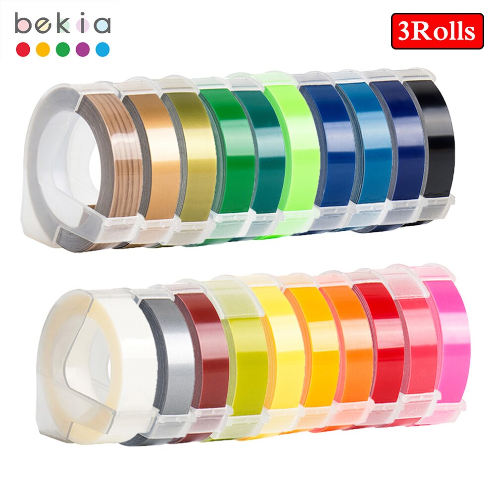 3Rolls 3D Embossing Label Tape white on Clear Transparent 9mm*3m for DYMO 12965 1880 Label Printer and MOTEX E-101 label maker