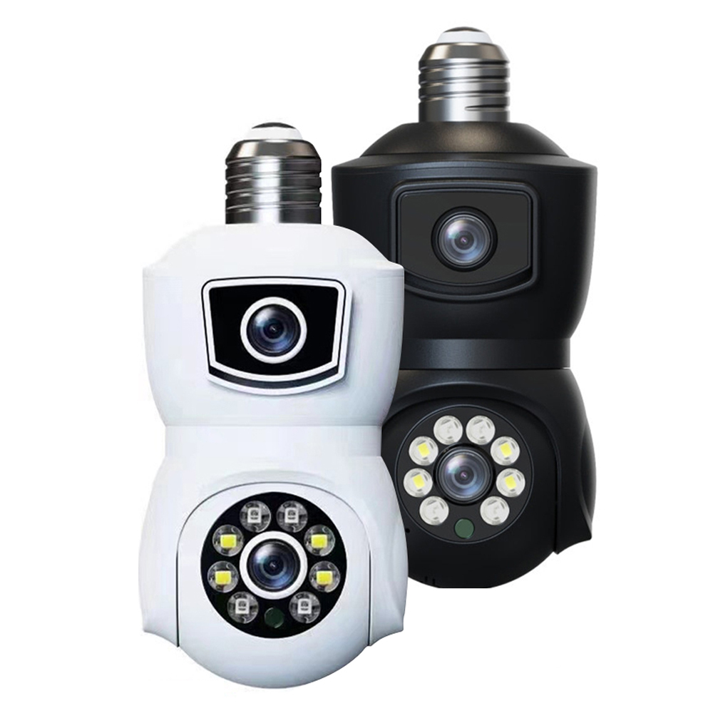 4K 8MP E27 Bulb WiFi Camera Dual Lens Dual Screen Auto Tracking Two Way Audio Color Night Vision Outdoor Security Camera