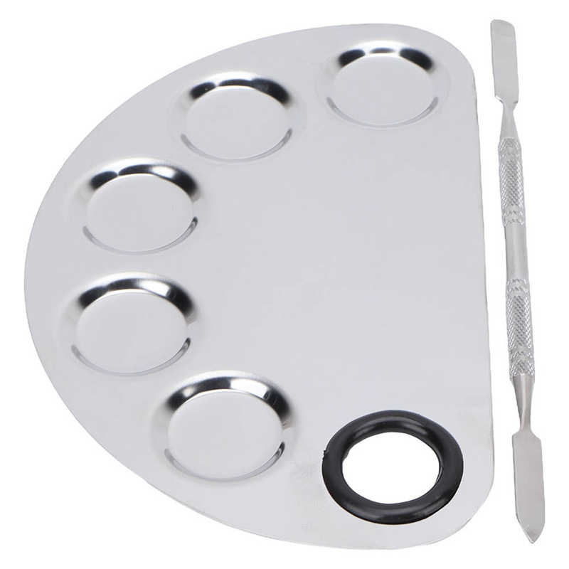 Makeup Mixing Palette Textured Handle Thumb Hole Stainless Steel Comfortable Grasping Metallic Burnish Cosmetic Makeup Mixing