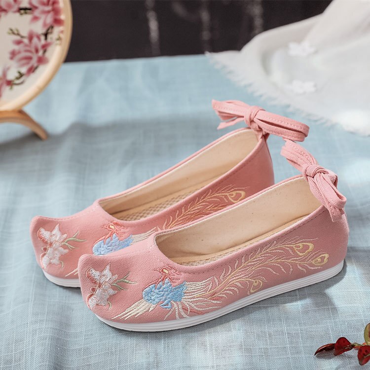 Embroidered Shoes With Cheongsam Costume Shoes Single Shoes Chinese Style Flat Hanfu Old Beijing Embroidered Cloth Shoes Show: U9 pink / 39