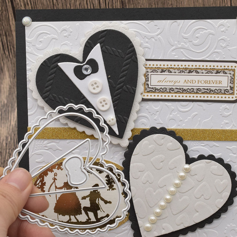 Bryllupskort hjerte metalskærende matricer til diy scrapbooking album fødselsdagskort jubilæumsdag dekoration