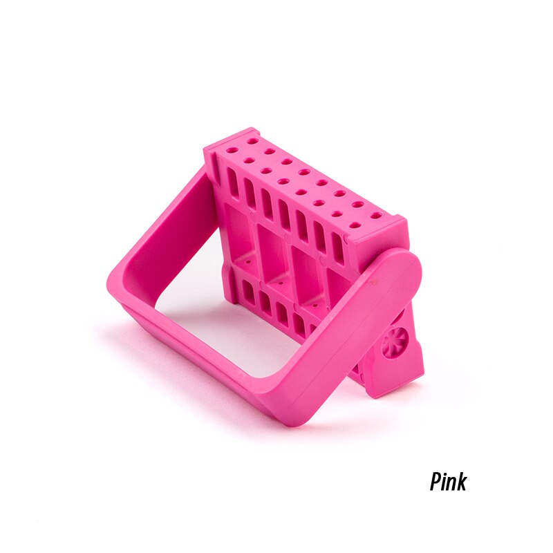 Draagbare 16 Gaten Nail Boren Display Plank Verstelbare Hoek Acryl Nagels Polijsten Hoofd Houder Opbergdoos Manicure Tool: Pink