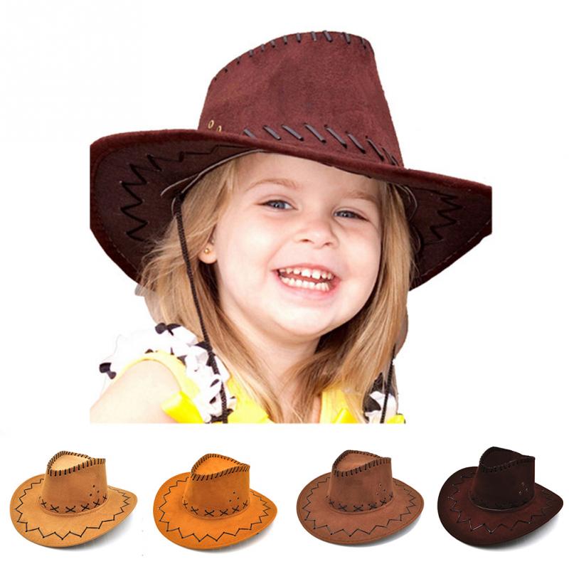Afslappet cowboyhat solhat cowgirls børn hat kunstig ruskind bred skygge fritid halloween børn hat  #5