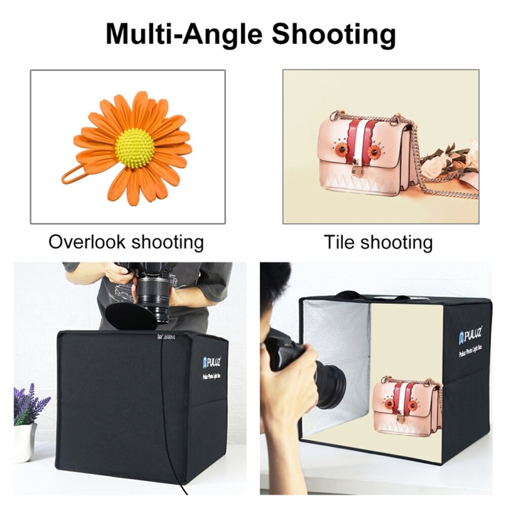 PULUZ Lightbox Mini Photo Studio Light Box with 6 Color Backdrop Photo Shooting Tent Kit 80Pcs LED Foldable Photography Lighting