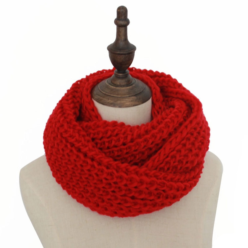 Solid Knitted Snood Winter Basic Infinity Scarf Ring for Women