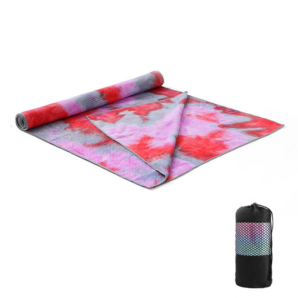 Tie-Dye Afdrukken Yoga Deken Fijne Vezel Deeltjes Zachte Yoga Mat Padded Yoga Fitness Pilatus Handdoek Met Mesh Trekkoord zak 183Cm: Roze