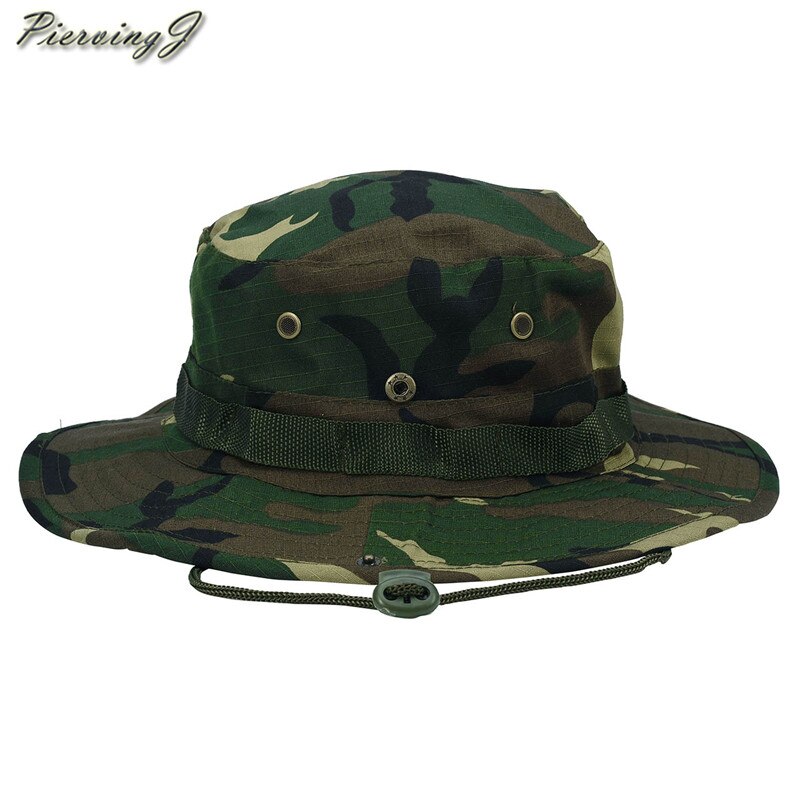 Sombrero para el sol, panamá, con solapa, transpirable, boonie multicam, estilo nepalí, camuflado, para pesca al aire libre, ala ancha, con cordón.: 1pc camuflajes verde oscuro