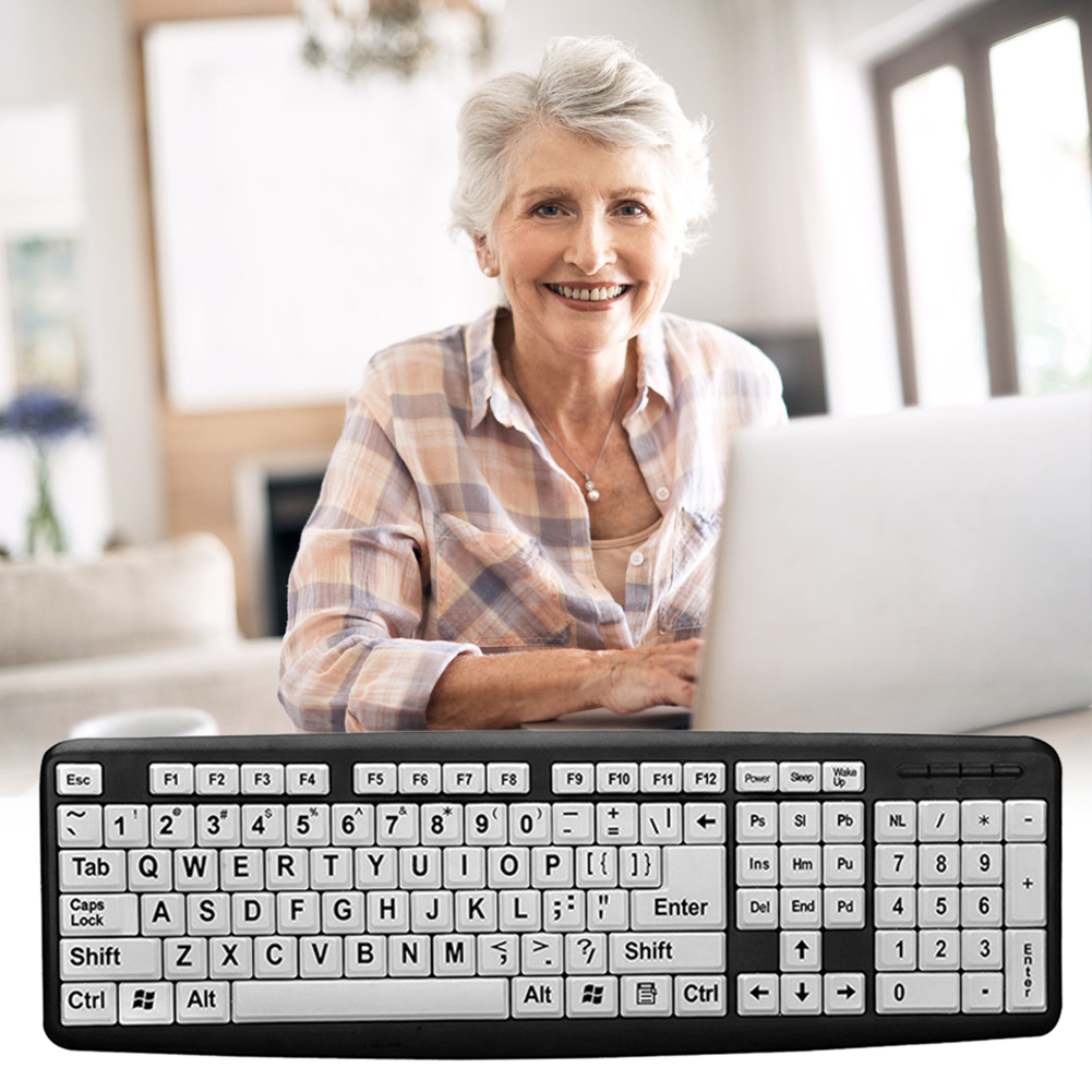 107 toetsen USB bedraad grote print grote letters computer pc-toetsenbord voor oude mensen ontworpen voor mensen met visuele doorgang