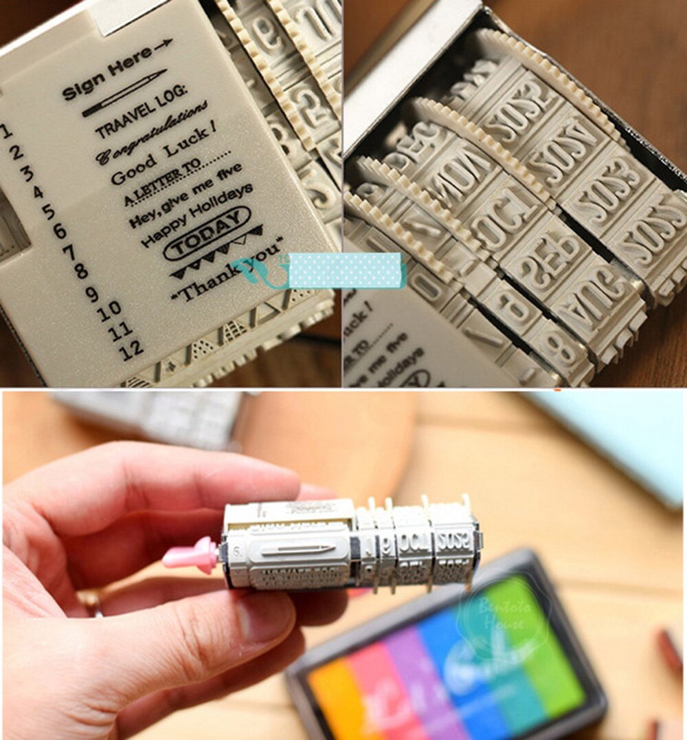 Sellos de goma con fecha creativos, sellos de felicitación en inglés, planificador de colección de recortes, agenda escolar, suministros, -2025
