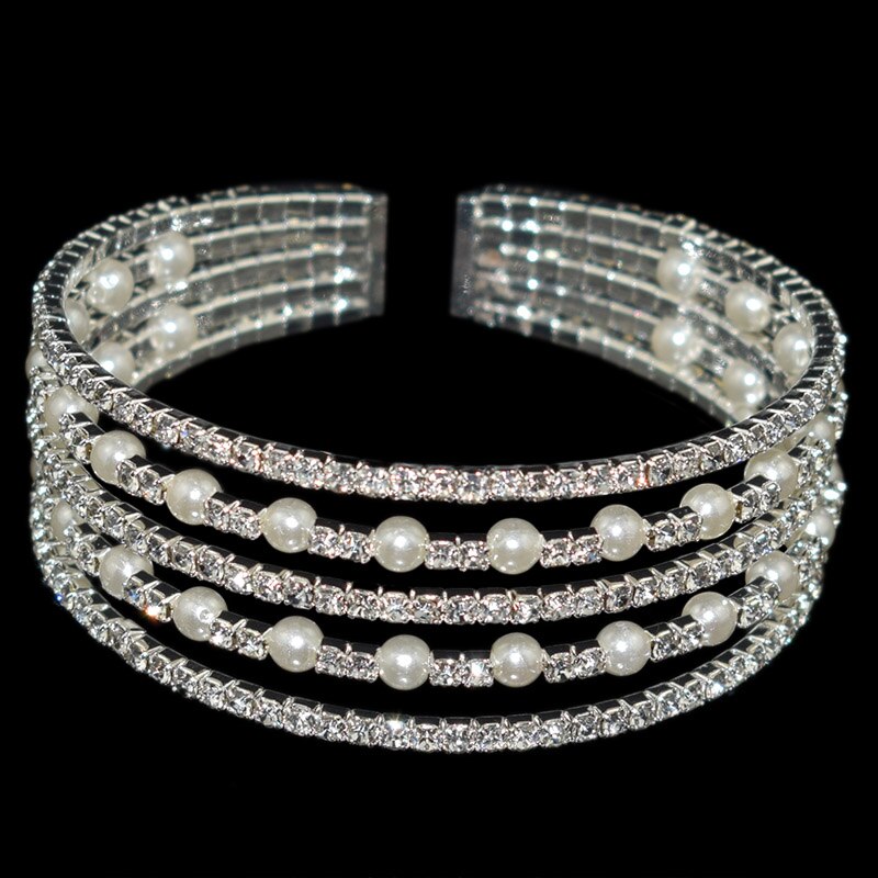 Crystal Parel Opening Armbanden Armbanden Voor Vrouwen Gold Verzilverd Stretching Armbanden Pulseras Mujer Sieraden: 5-Silver-5Row-pearl