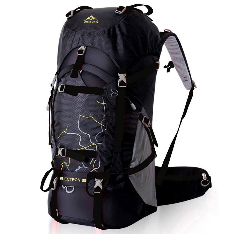Fengtu 60l vandrerygsæk dagtaske til mænd og kvinder vandtæt camping rejserygsæk udendørs klatring sportspose: Sort