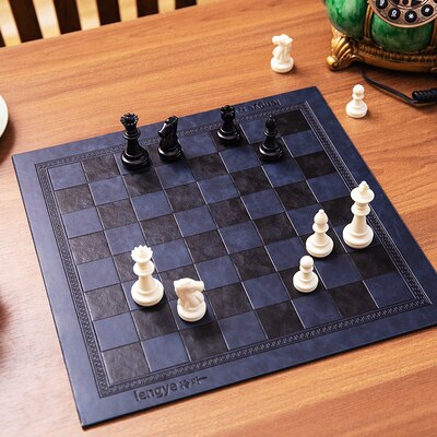 Tablero de ajedrez de cuero de doble cara, tablero de ajedrez de PU de 33,7x33,7 cm, damas plegables de 35mm, tablero de juego de ajedrez internacional IB05: dark blue
