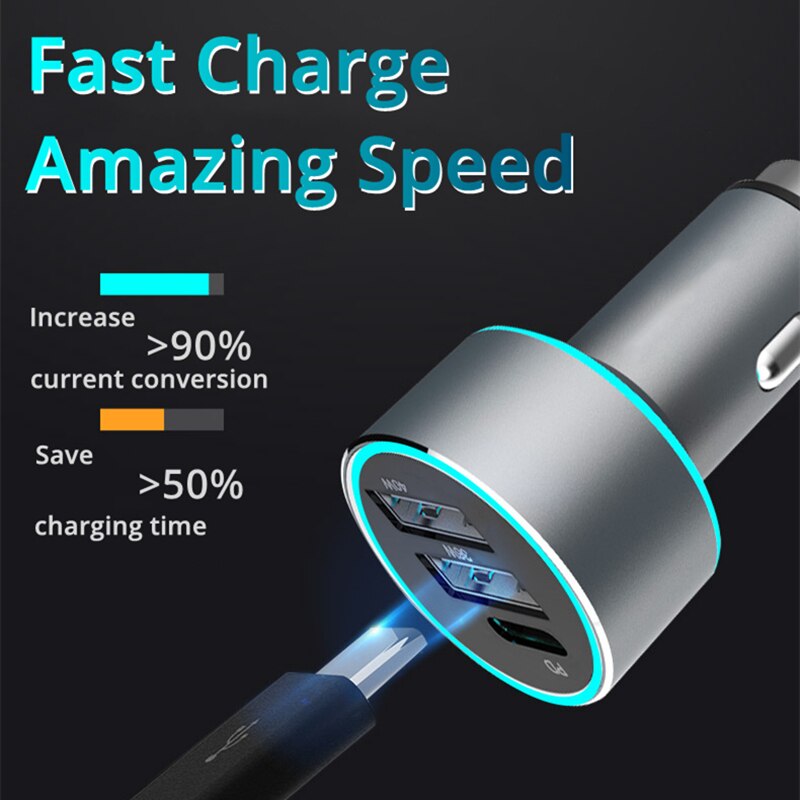 76w usb metal car charger,  qc 3,0 type-c pd quick charge 4,0 4,0 fast charging for iphone 12 11 , samsung 3,0 qc oneplus, huawei  p40.