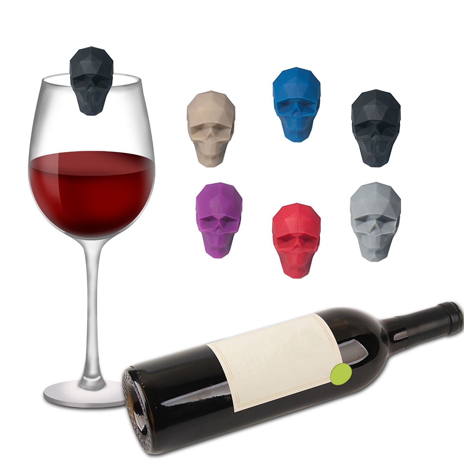 6 Stuks Siliconen Rode Wijn Glas Marker Creatieve Schedel Marker Charm Drinken Glas Identificatie Cup Labels Mark Borden Voor Party