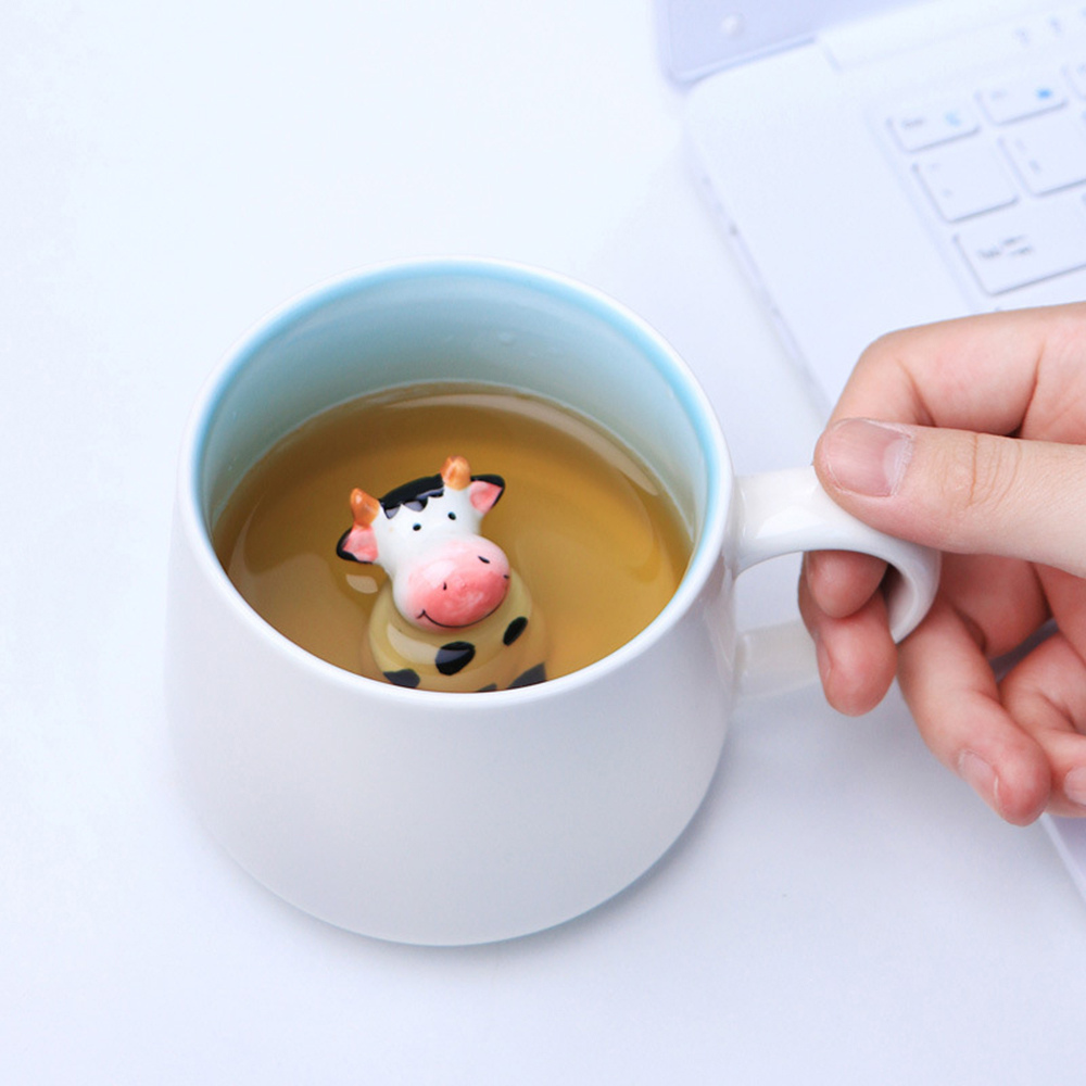 Taza de cerámica con forma de Animal en 3D para café, Panda, vaca, variedad de animales tridimensional, de cumpleaños
