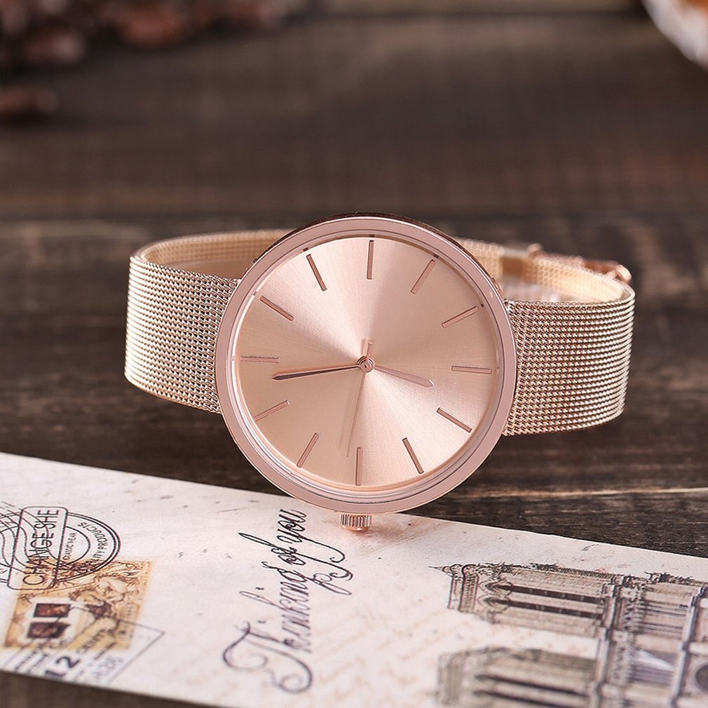 Smple Mesh Strap Quartz Watch Simple Wristwatch Quartz Watch Steel Strap Classic Big Round Dial Girls