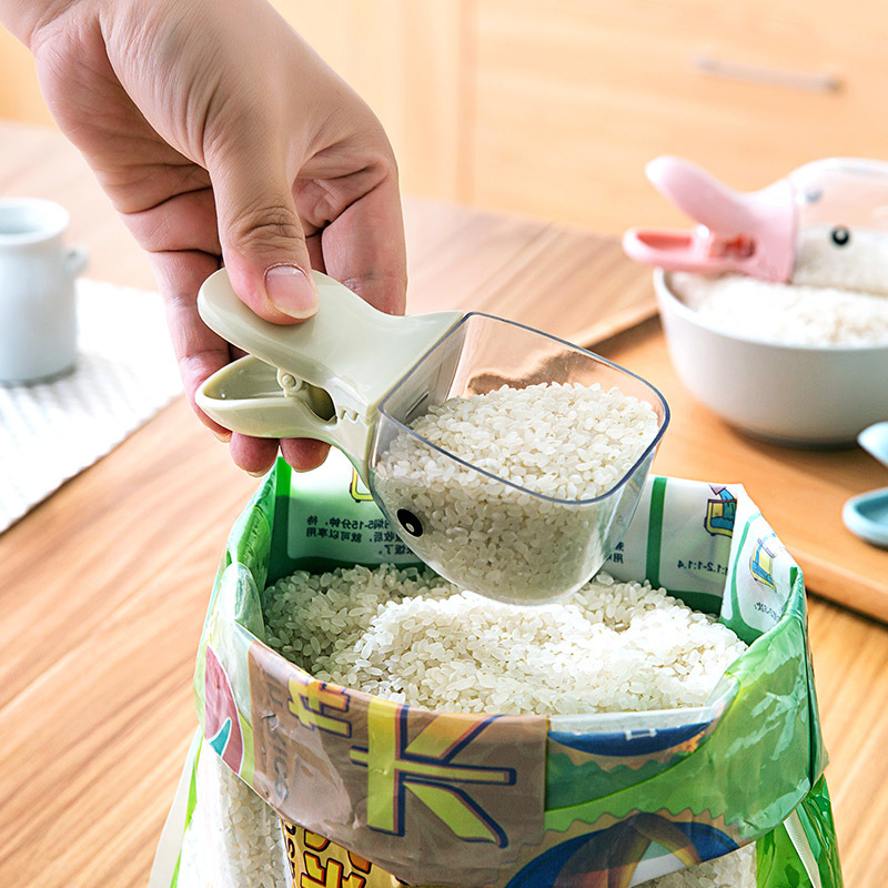 Multifunción artefacto lindo cabeza de pato forma de pala de arroz de plástico para sellado de agua clip cuchara de cocina para el hogar cucharas