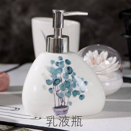 Vert plante nordique céramique salle de bain accessoires ensemble distributeur de savon/porte-brosse à dents/gobelet/porte-savon chine salle de bain produits: Lotion bottle